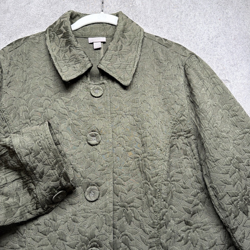 J Jill Women's Olive Green‎ Embroidered Jacket Textured Boho Layer XL - Picture 2 of 12